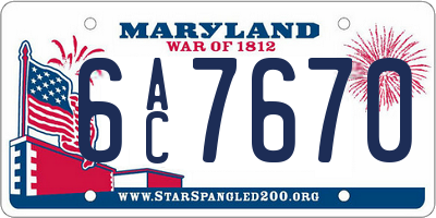 MD license plate 6AC7670