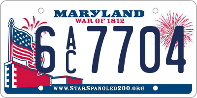 MD license plate 6AC7704