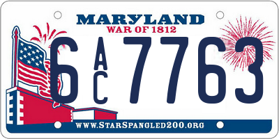 MD license plate 6AC7763
