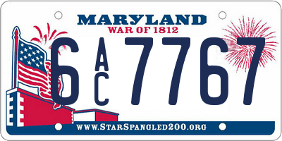 MD license plate 6AC7767
