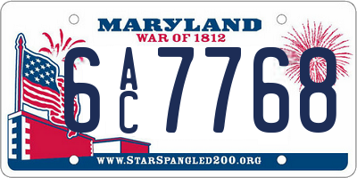 MD license plate 6AC7768