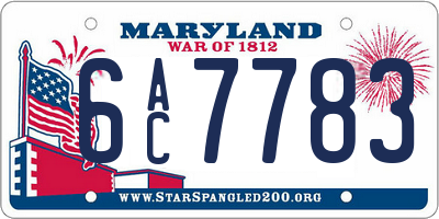 MD license plate 6AC7783
