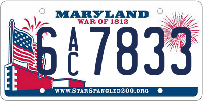 MD license plate 6AC7833