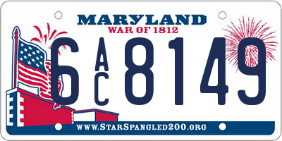 MD license plate 6AC8149