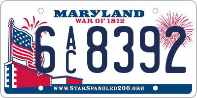 MD license plate 6AC8392