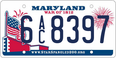 MD license plate 6AC8397
