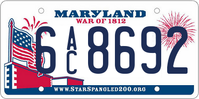 MD license plate 6AC8692