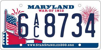 MD license plate 6AC8734