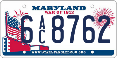 MD license plate 6AC8762