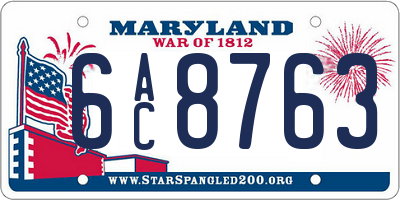 MD license plate 6AC8763