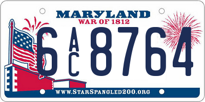 MD license plate 6AC8764