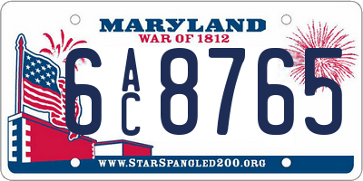 MD license plate 6AC8765