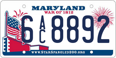 MD license plate 6AC8892