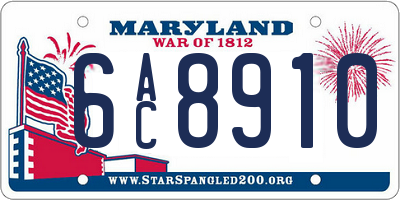 MD license plate 6AC8910