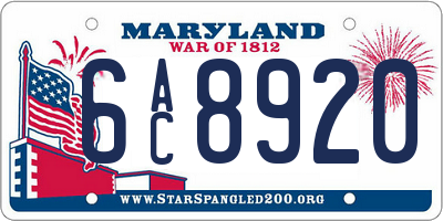 MD license plate 6AC8920