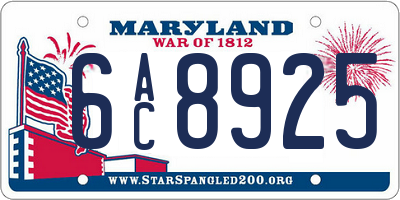 MD license plate 6AC8925
