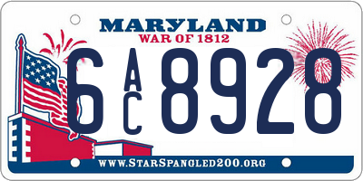 MD license plate 6AC8928