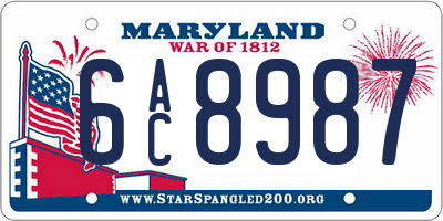 MD license plate 6AC8987