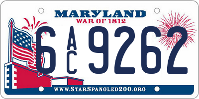 MD license plate 6AC9262