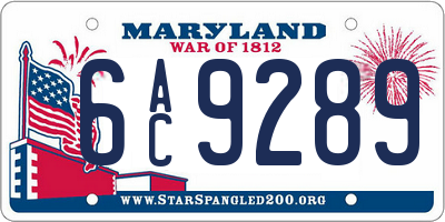 MD license plate 6AC9289