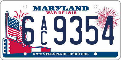 MD license plate 6AC9354