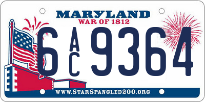 MD license plate 6AC9364