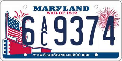MD license plate 6AC9374