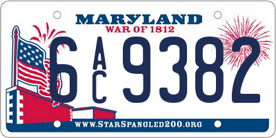 MD license plate 6AC9382