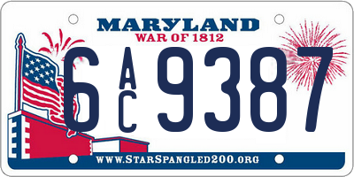 MD license plate 6AC9387