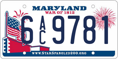 MD license plate 6AC9781