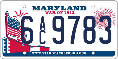 MD license plate 6AC9783
