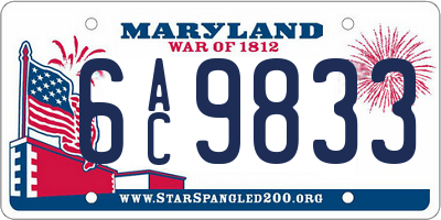 MD license plate 6AC9833