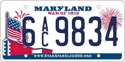MD license plate 6AC9834