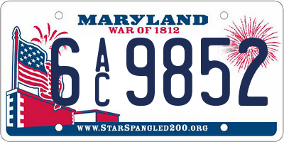MD license plate 6AC9852