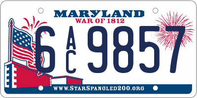 MD license plate 6AC9857