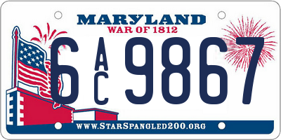 MD license plate 6AC9867