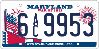 MD license plate 6AC9953