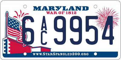 MD license plate 6AC9954