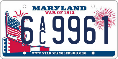 MD license plate 6AC9961