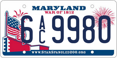 MD license plate 6AC9980