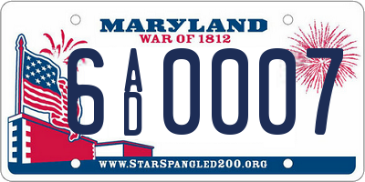 MD license plate 6AD0007