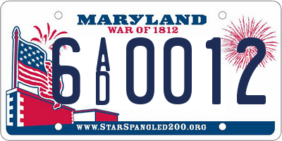 MD license plate 6AD0012