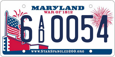 MD license plate 6AD0054
