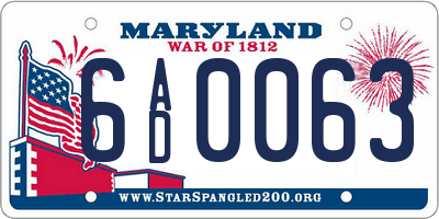 MD license plate 6AD0063