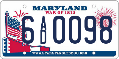 MD license plate 6AD0098