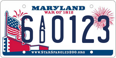 MD license plate 6AD0123