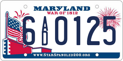 MD license plate 6AD0125