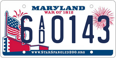 MD license plate 6AD0143