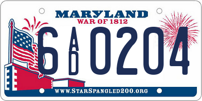 MD license plate 6AD0204