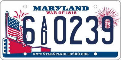 MD license plate 6AD0239
